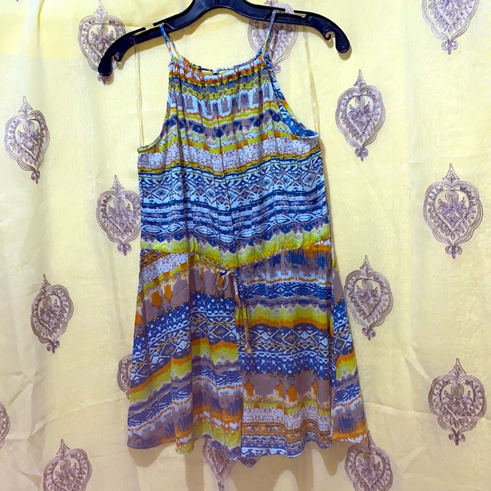 Aztec Print Multi-Color Halter Drawstring Romper … - image 1
